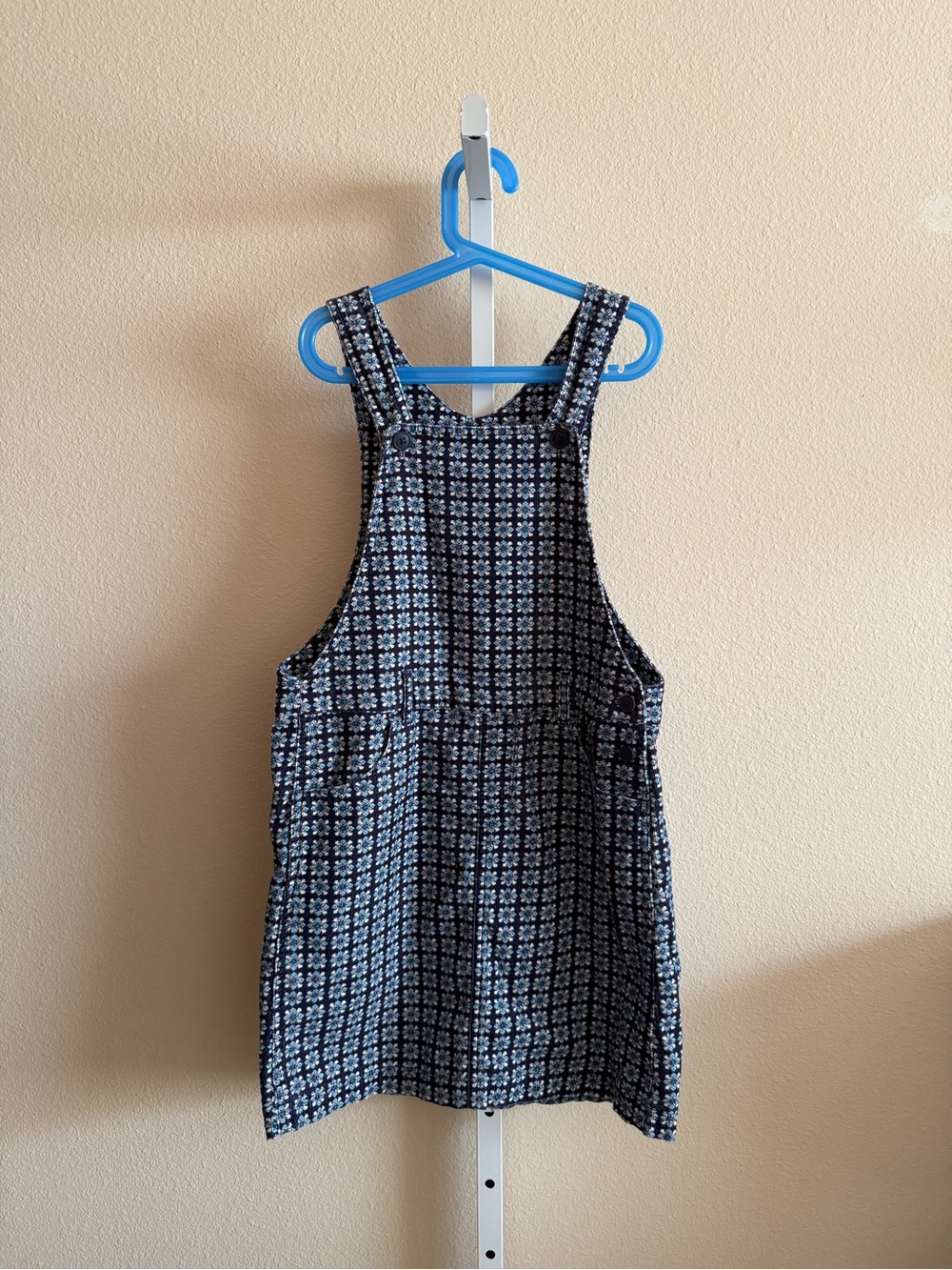 Uniqlo Navy Blue Floral-Pattern Pinafore Dress